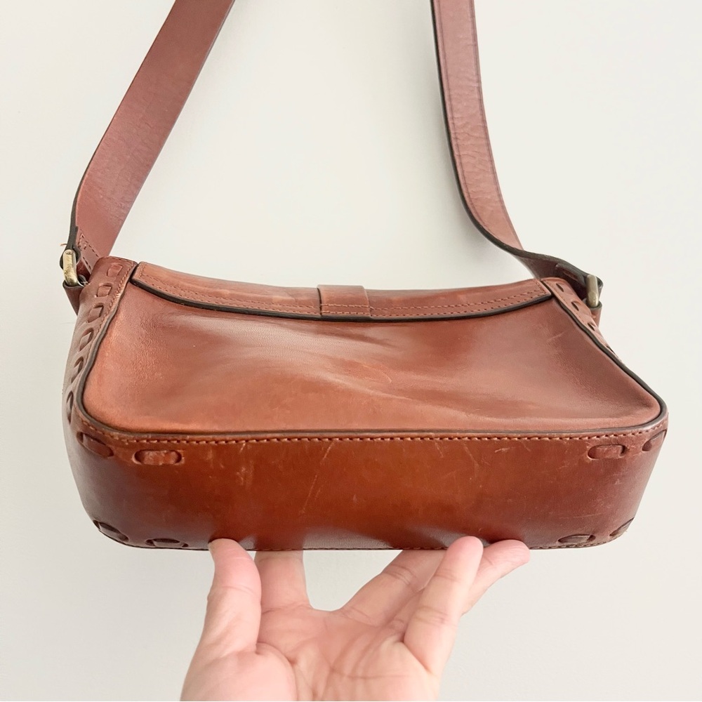Massimo Dutti Chic Brown Leather Crossbody Bag w Woven Details Square Purse - Picture 8 of 9